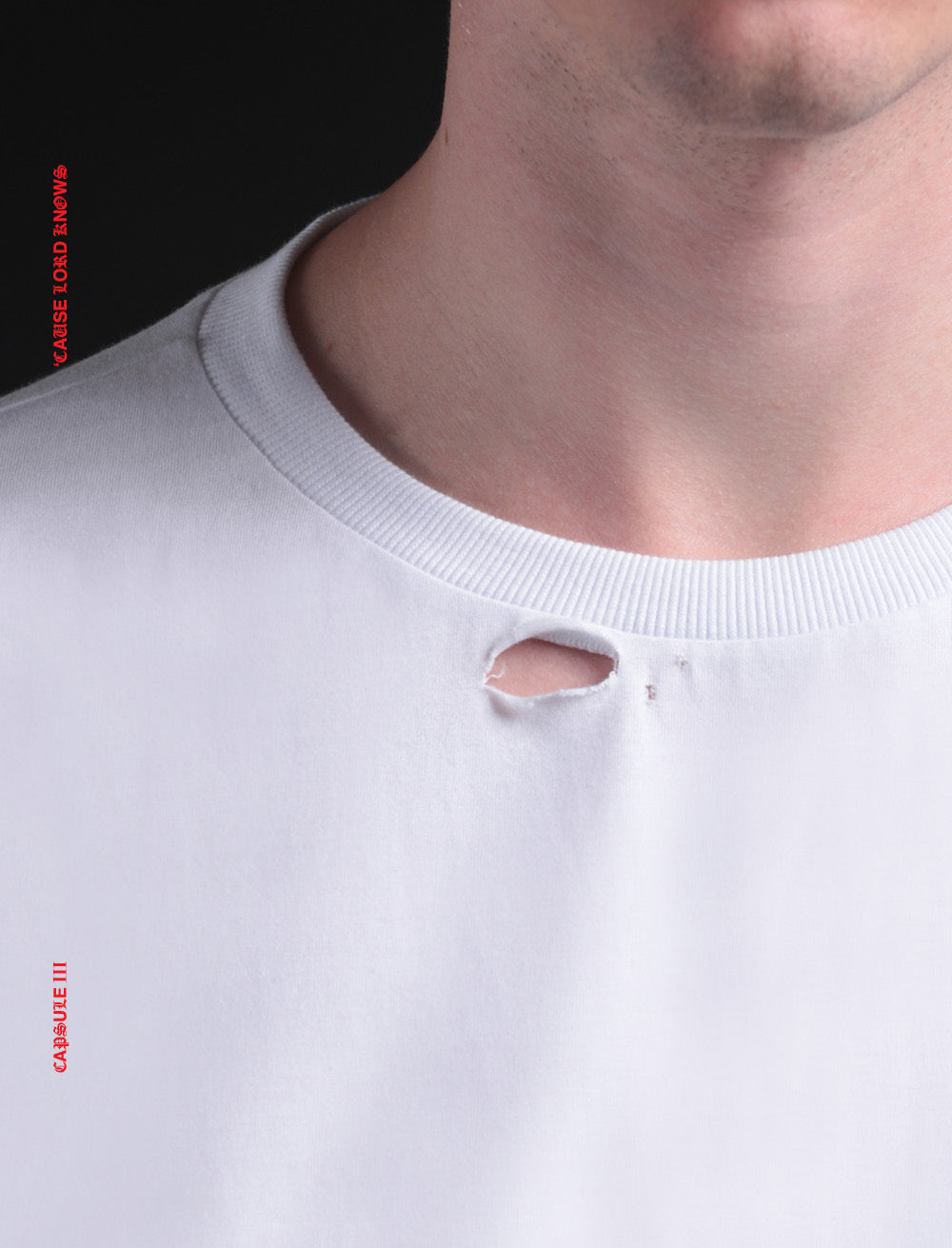 FIRE PATCH T_SHIRT [WHITE] // RIPPED COLLAR