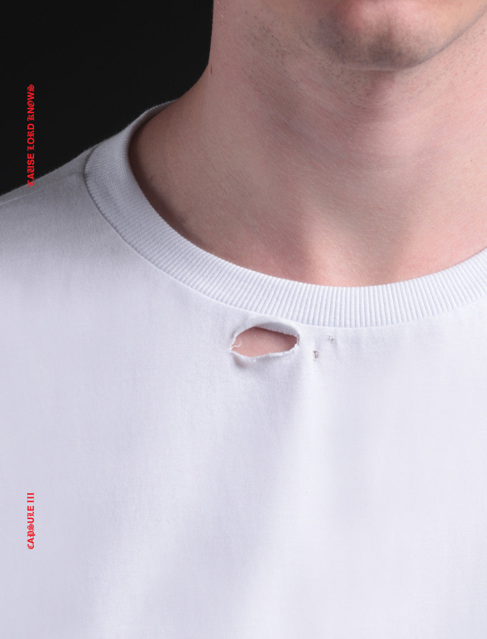 SNAKE PATCH T_SHIRT [WHITE] // RIPPED COLLAR