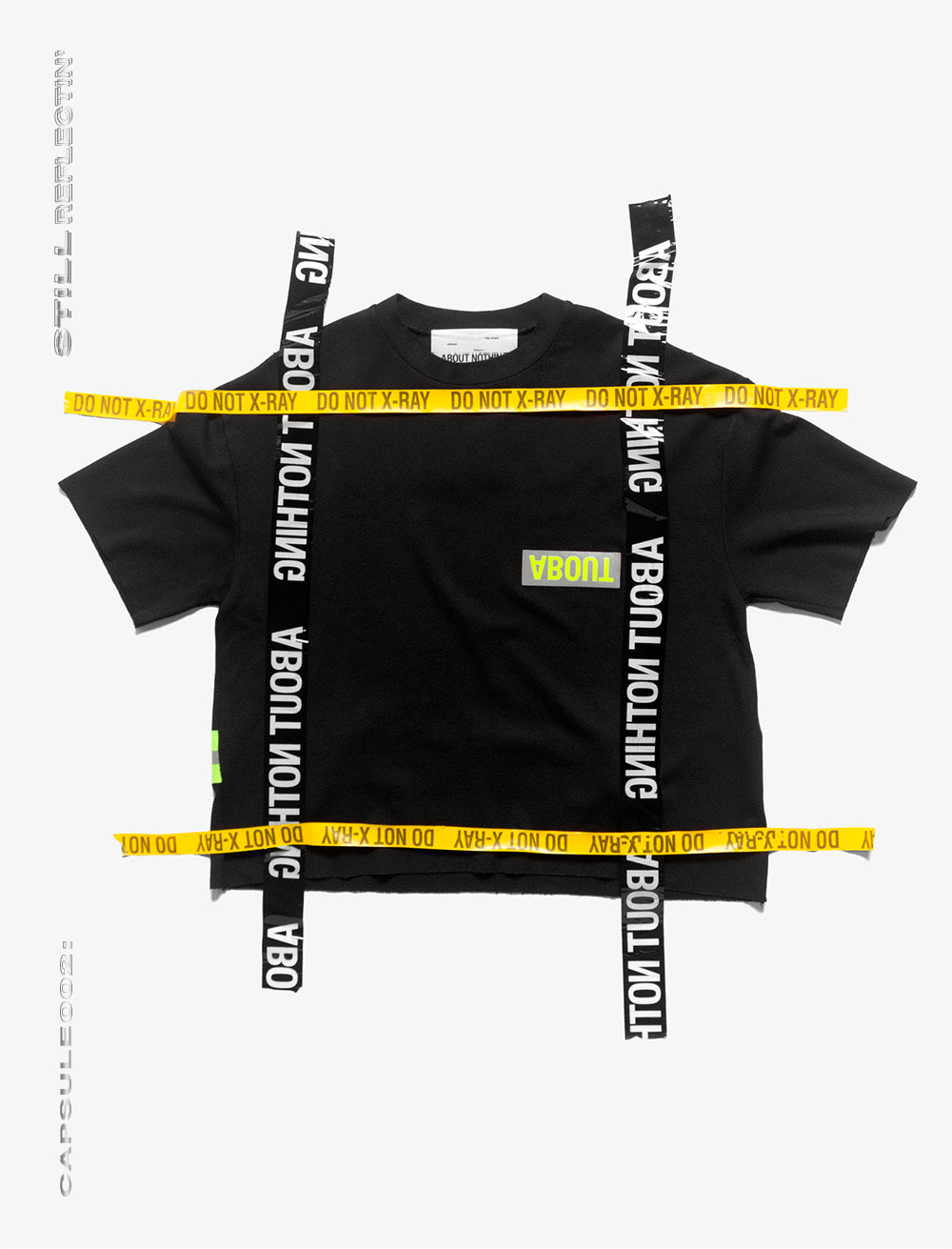 OVERSIZED T_SHIRT // NEON REFLECTIVE STRAP AND 'PLASTIC'  OVER LOGO [BLACK]